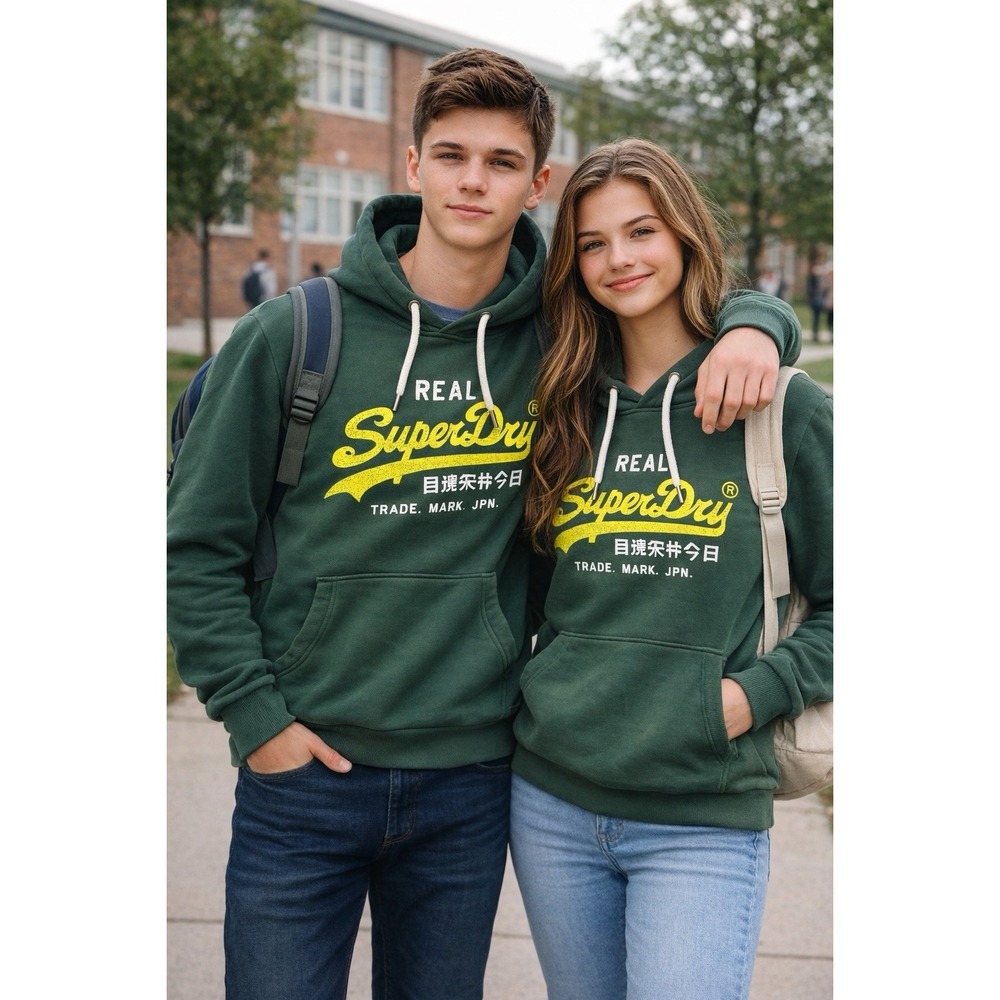 Superdry Vintage Logo Hoodie Green Pullover Fits Men M Or Women L Y2K 90s Skater